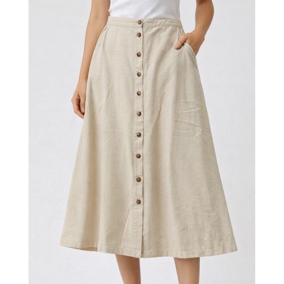 The Unbranded Brand Dresses & Skirts - Womens Small‎ Skirt Beige Linen Blend Button Down Feminine Beach Quiet Luxury